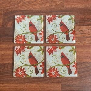 Pfaltzgraff winter birds Magical Season Set of 4 Glass Coasters Christmas Decor